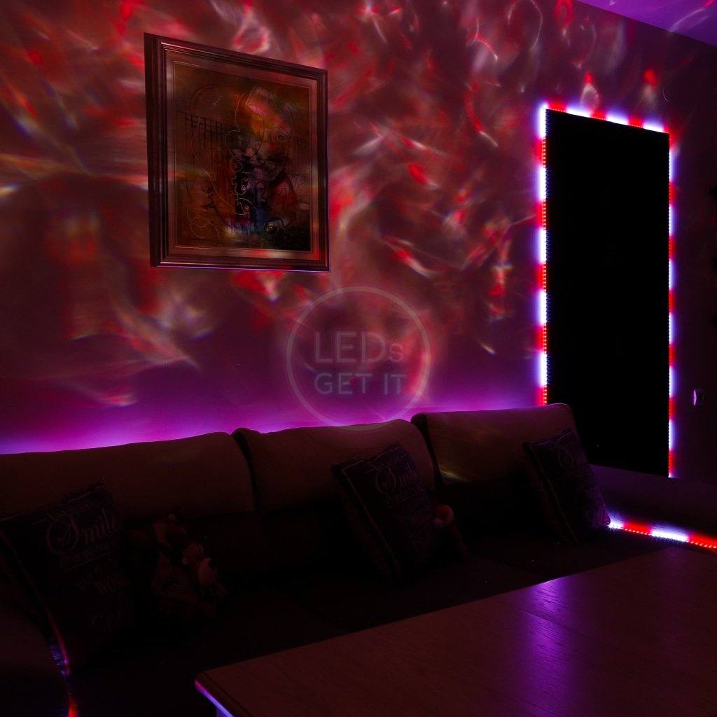 Galaxy Projector with LED Lights and lighting show in room on wall