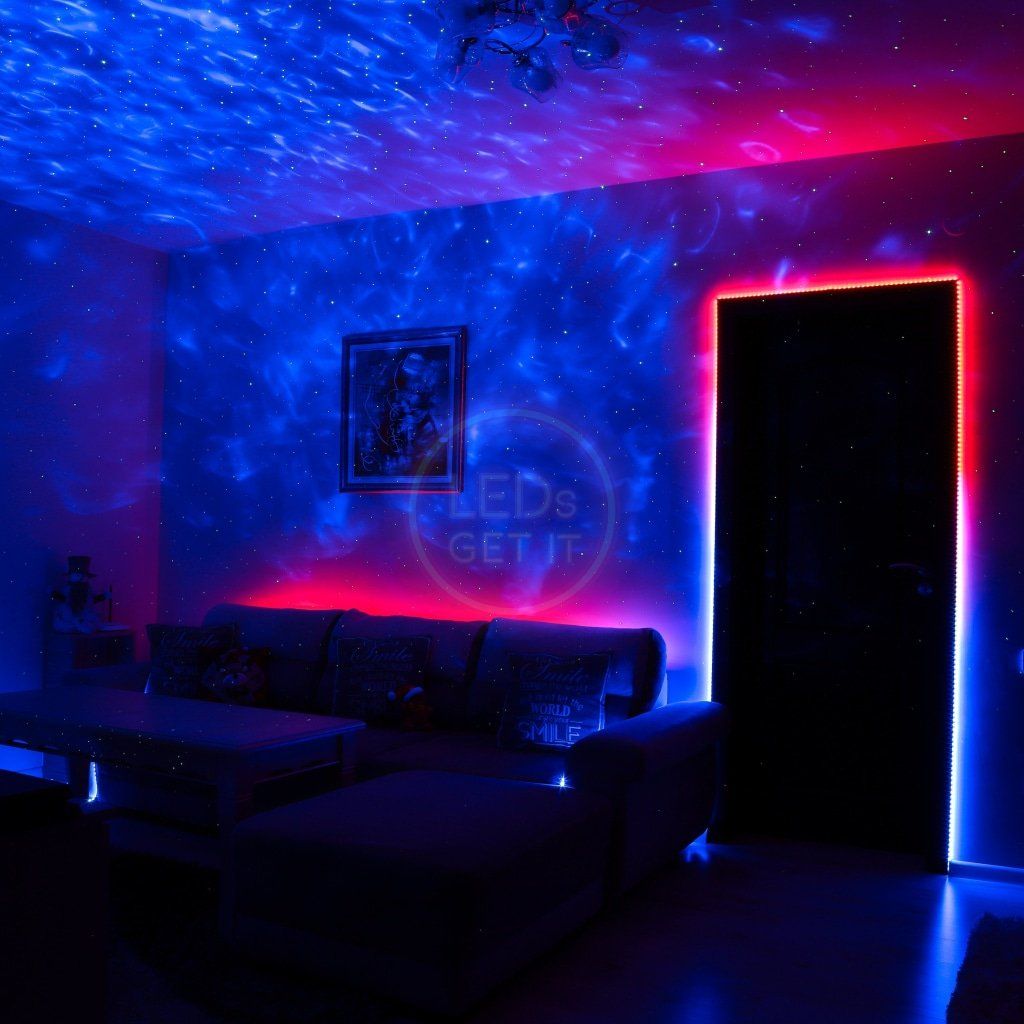 Galaxy Projector with LED Lights and Star projection in living room on ceiling