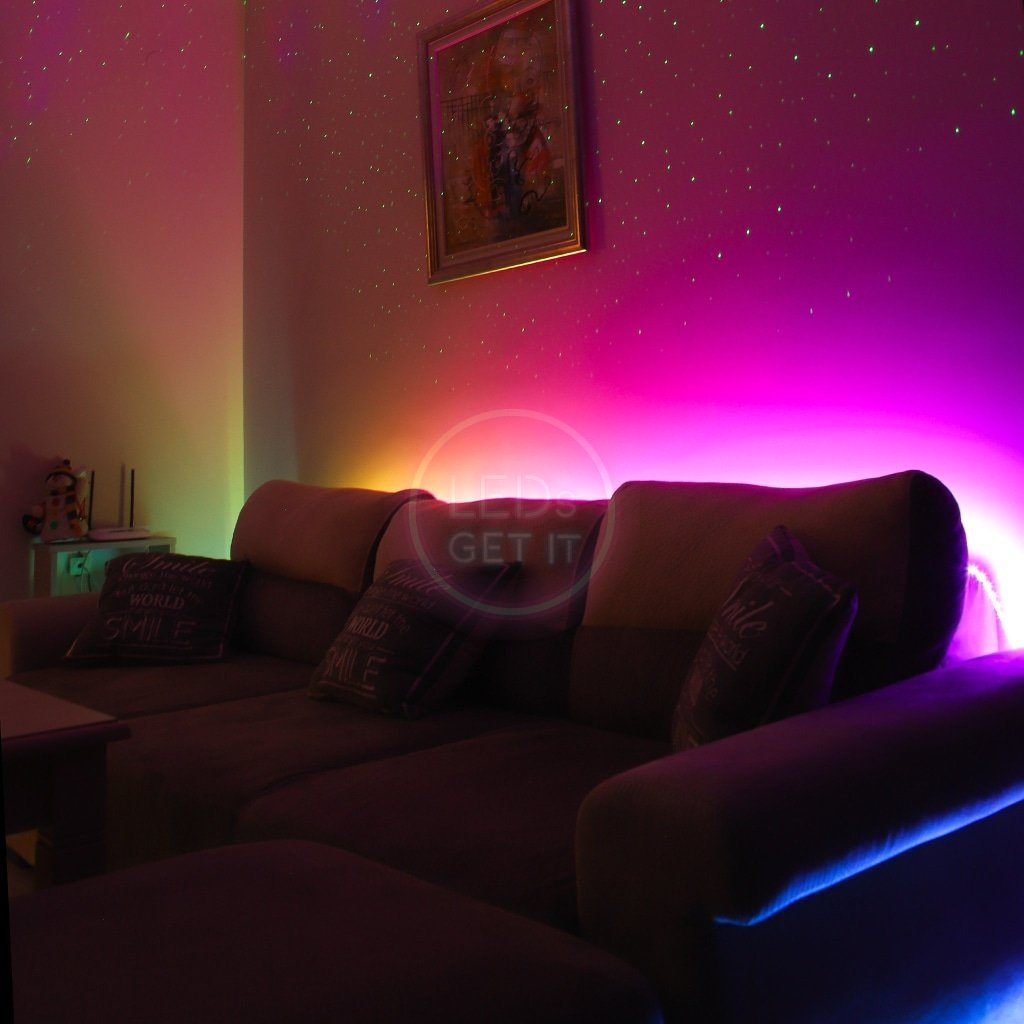 LED Light Strip in living room on wall behind sofa